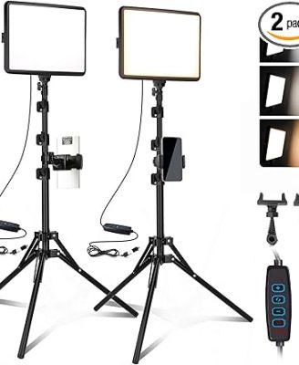 2-Pack LED Video Light Kit, NiceVeedi Studio Light, 2800-6500K Dimmable Photography Lighting Kit with Tripod Stand&Phone Holder, 73" Stream Light for Video Recording, Game Streaming